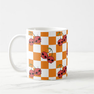 Taza De Café Cherry Skull Checkerboard - Estilo de Gótico suave