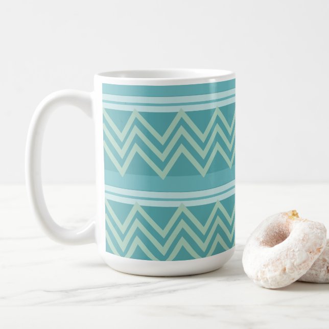 Taza De Café Chevron Geométrico Verde Azul Teal  (Con donut)