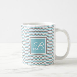 Taza De Café Chevron gris azul monogramado