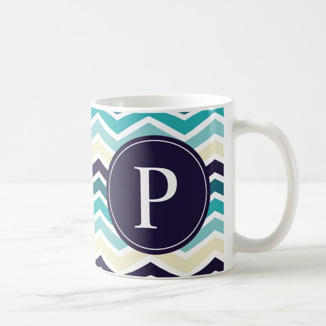 Taza De Café Chevron Monogram Naval Blue Cream (Derecha)