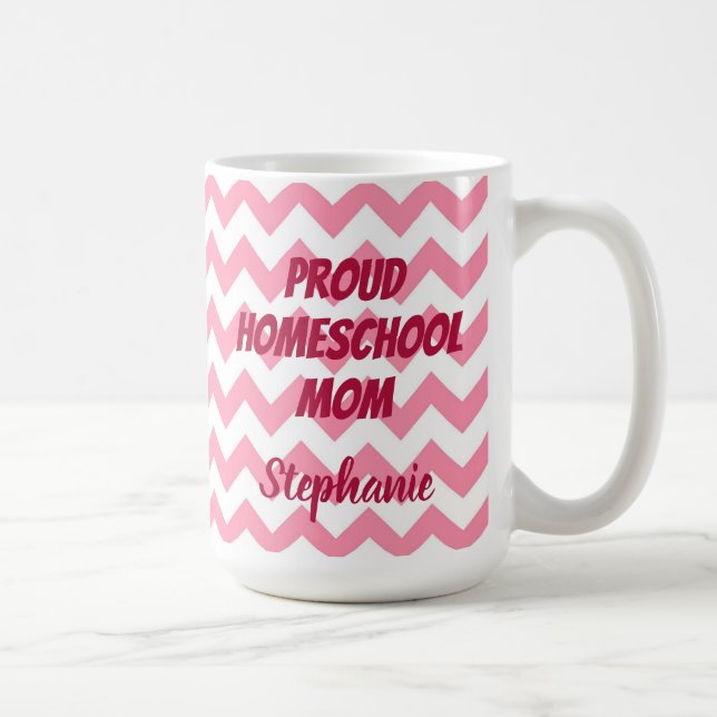 Taza De Café Chevron rosa y blanco orgulloso de mamá de escuela (Derecha)