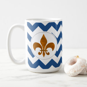 Taza De Café Chevrons blancos Gold Fleur de Lis Mug