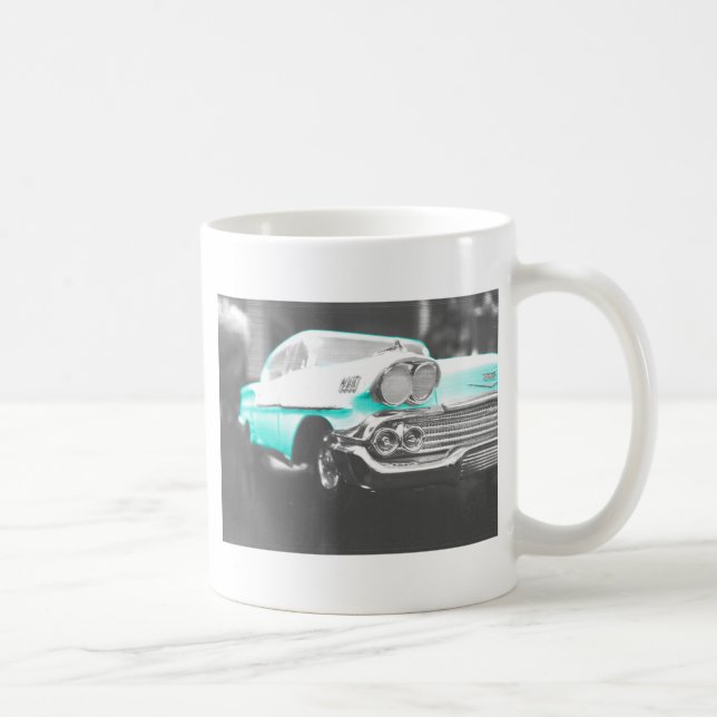 Taza De Café Chevy impala de 1958 coche clásico azul brillante (Derecha)