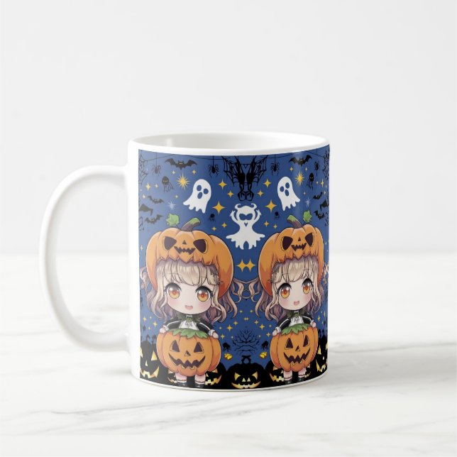 Taza De Café Chibi Anime Chica en el disfraz de calabaza (Izquierda)