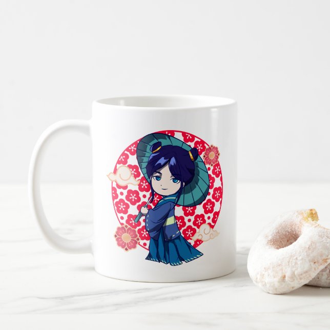 Taza De Café Chibi Anime Kawaii Kimono (Con donut)