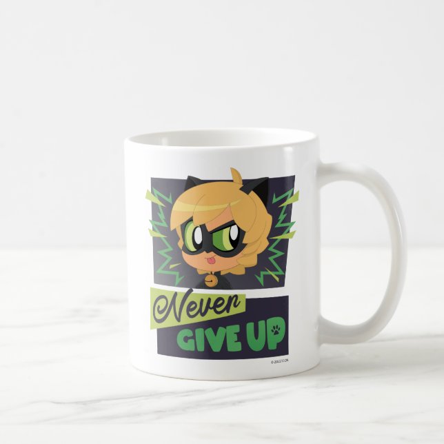 Taza De Café Chibi Cat Noir Nunca se rinde (Derecha)