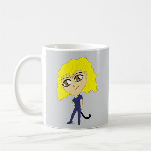 Taza De Café Chibi con un gato como cola