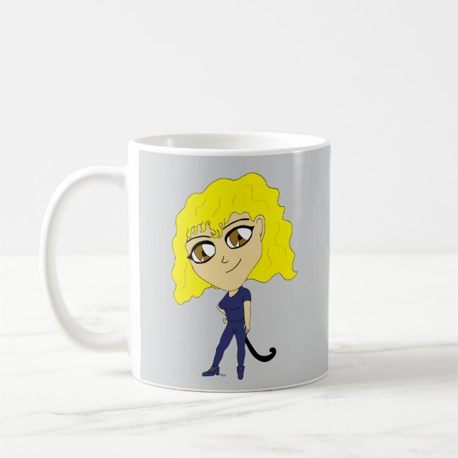 Taza De Café Chibi con un gato como cola (Izquierda)