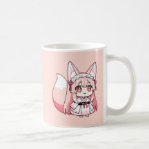 Taza de café Chibi Fox Girl Rosa Pastel