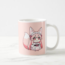 Taza de café Chibi Fox Girl Rosa Pastel