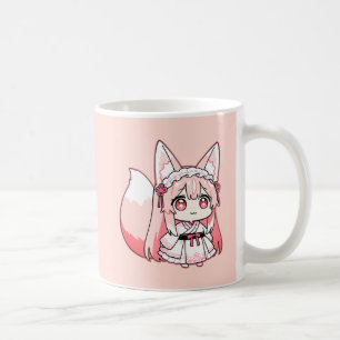 Taza de café Chibi Fox Girl Rosa Pastel