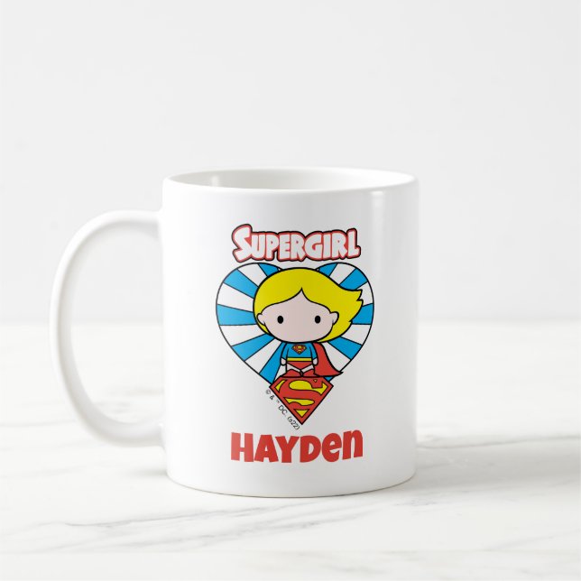 Taza De Café Chibi Supergirl Starburst Heart and Logo (Izquierda)