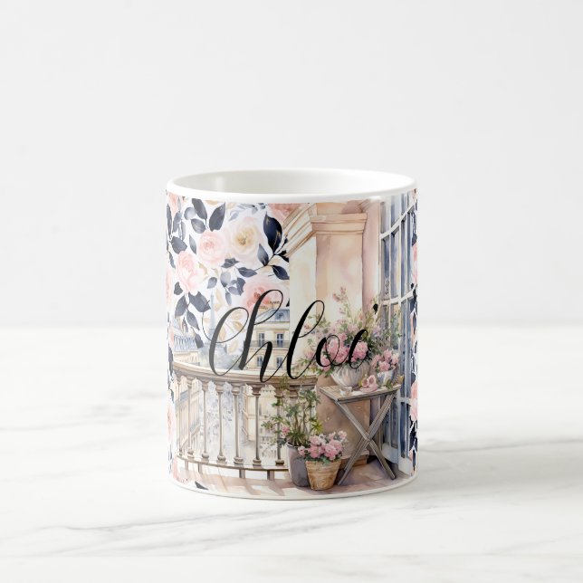 Taza De Café Chic Azul Francés Rosa París  (Centro)