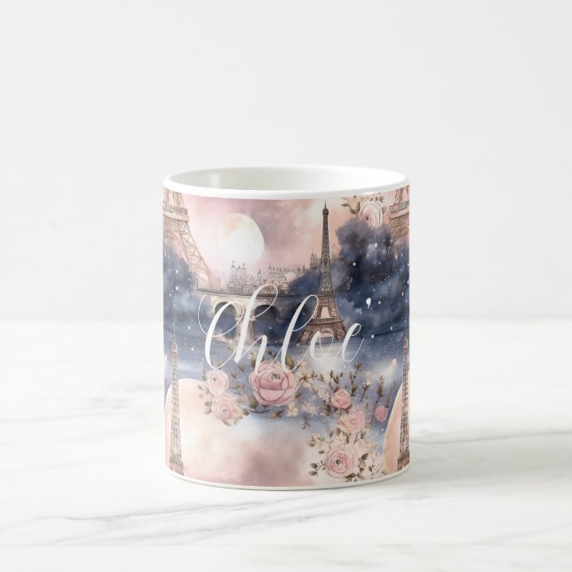 Taza De Café Chic Azul Francés Rosa París Torre Eiffel (Centro)