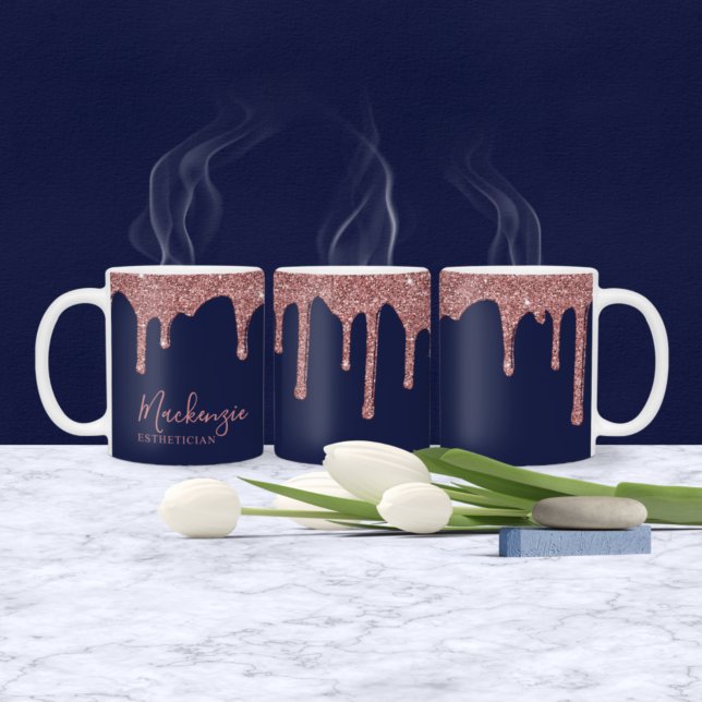 Taza De Café Chic Azul Marino Rosa Dorado Brillo Goteo (Subido por el creador)