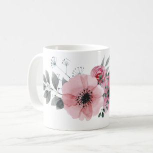 Taza De Café chic botánico floral elegante gris rosa flor