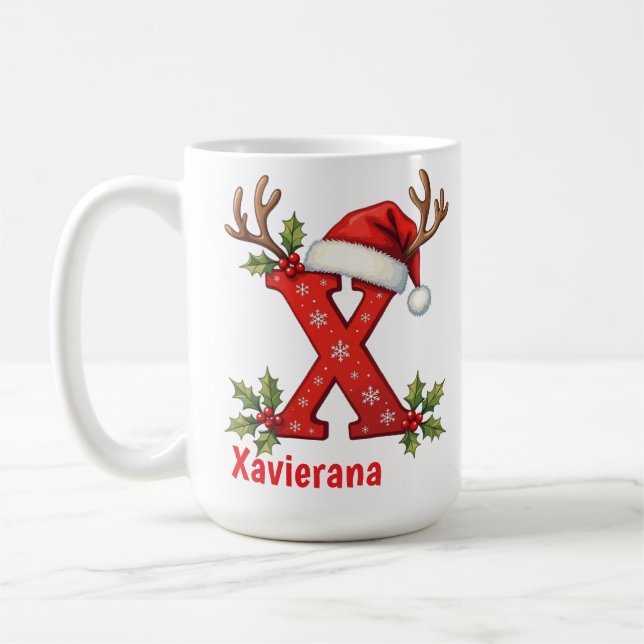 Taza De Café Chic custom Monogram initial X merry Christmas  (Izquierda)