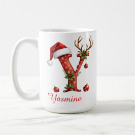 Taza De Café Chic custom Monogram initial Y merry Christmas 