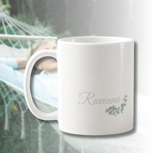 Taza De Café Chic Eucalipto Salvia Marfil Nombre Personalizado