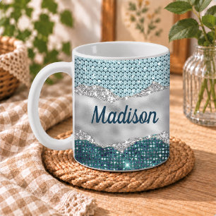 Taza De Café Chic femenino brillo verde menta azul turquesa mon