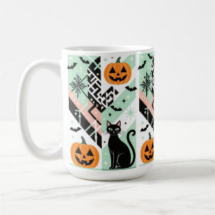 Taza De Café Chic Geometric Pastel Black Cat Pumpkin Halloween