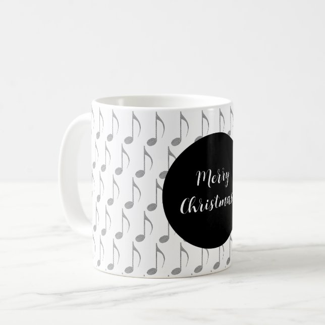 Taza De Café Chic Houndstooth Notas Musicales Feliz Navidad (Anverso izquierdo)