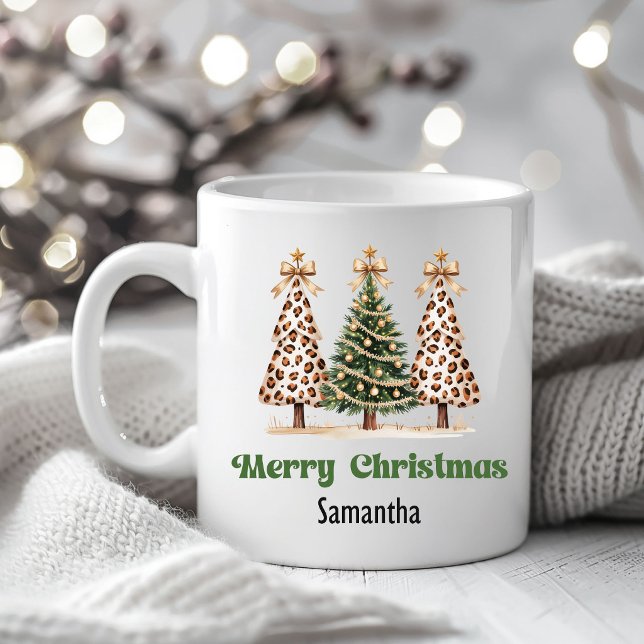 Taza De Café Chic Leopard Christmas Trees Custom Name Mug (Chic Leopard Christmas Trees Custom Name Mug)