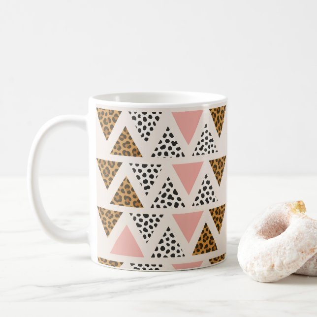 Taza De Café Chic Leopard & Pink Triangle Pattern (Con donut)