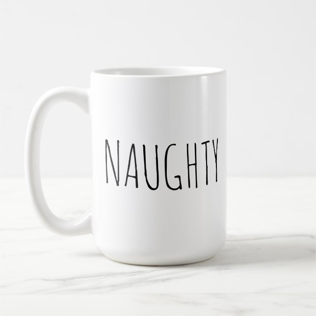 Taza De Café Chic Modern Farmhouse ‘Naughty’ Customizable Word  (Izquierda)
