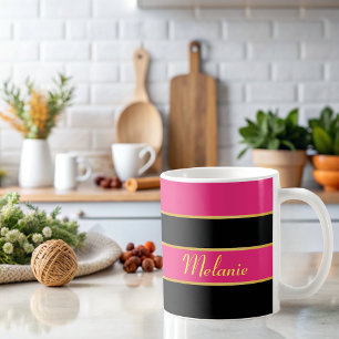 Taza De Café Chic Moderno patrón de rayas rosadas negras con no