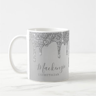 Taza De Café Chic Personalizado con Brillo de Plata y Drips de 