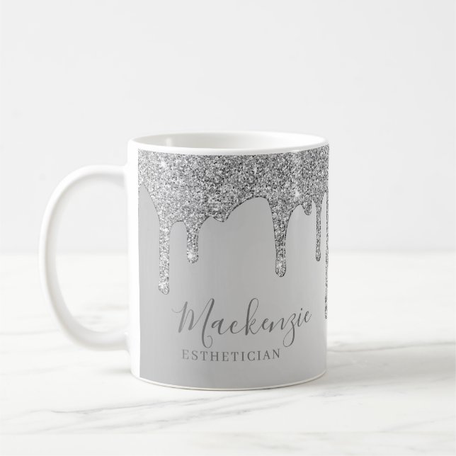 Taza De Café Chic Personalizado con Brillo de Plata y Drips de  (Izquierda)