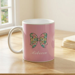 Taza De Café Chic Pink Bow Personalized Name Two-Tone Mug 