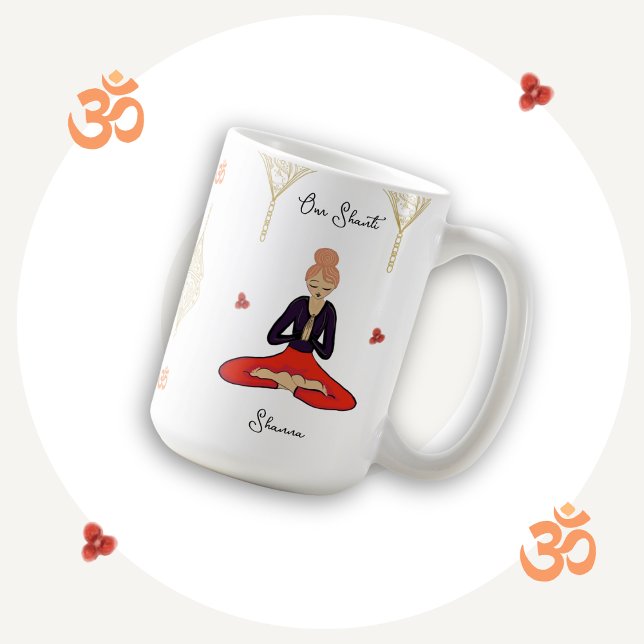 Taza De Café Chic & Unique, Thoughtful Yoga Girl Om Shanti  (Make everyday moments extra special with this original yoga girl and flower art pretty design.)