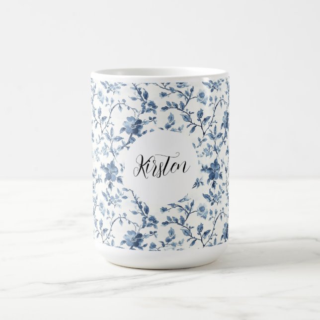 Taza De Café Chic White Blue Floral   (Centro)