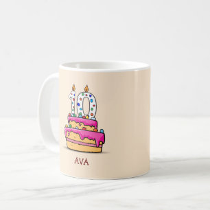 Taza De Café Chica 10 cumpleaños, 10 con pastel de rosa dulce