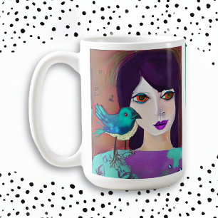 Taza De Café Chica abstracta y pájaro personalizados morado y a
