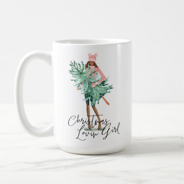 Taza De Café Chica acuarela sostiene árbol de Navidad evergreen (Izquierda)
