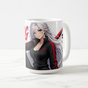 Taza De Café  Chica Anime de Pelo Plateado Mantén Fuerte 