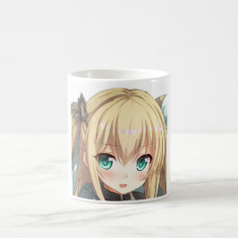 Taza De Café Chica anime de pelo rubio ojos esmeralda verdes
