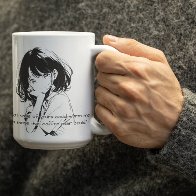 Taza De Café Chica Anime sonriente en blanco y negro (Subido por el creador)