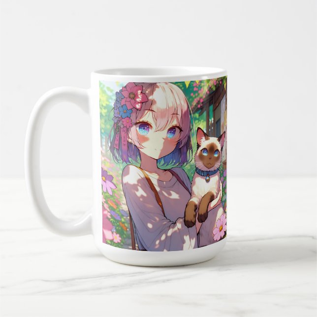 Taza De Café Chica anime y gato siamés personalizado (Izquierda)