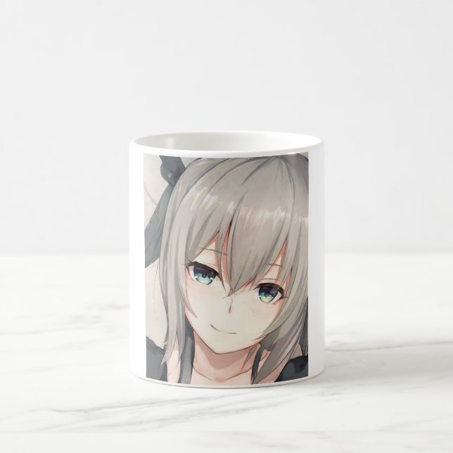 Taza De Café Chica aqua eyes de pelo gris anime Coffee Mug (Centro)