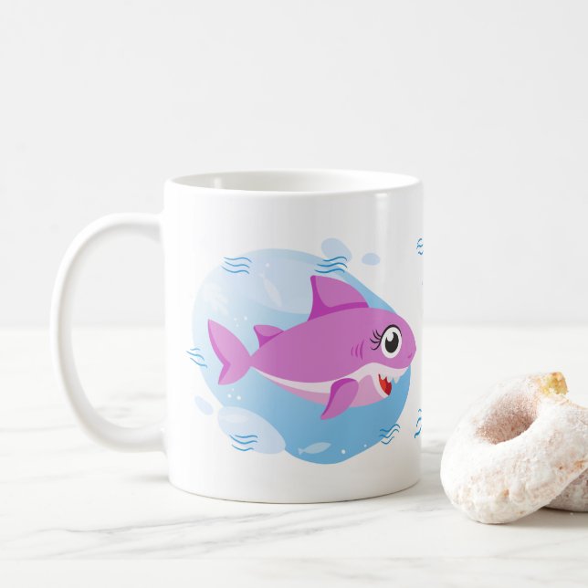 Taza De Café Chica Baby Shark - Rosa (Con donut)