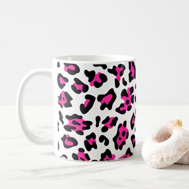 Taza De Café Chica Blanca Negra y Leopardo Rosa Caliente (Con donut)