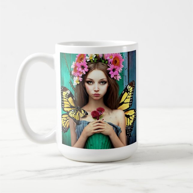 Taza De Café Chica bonito con mariposas y flores (Izquierda)
