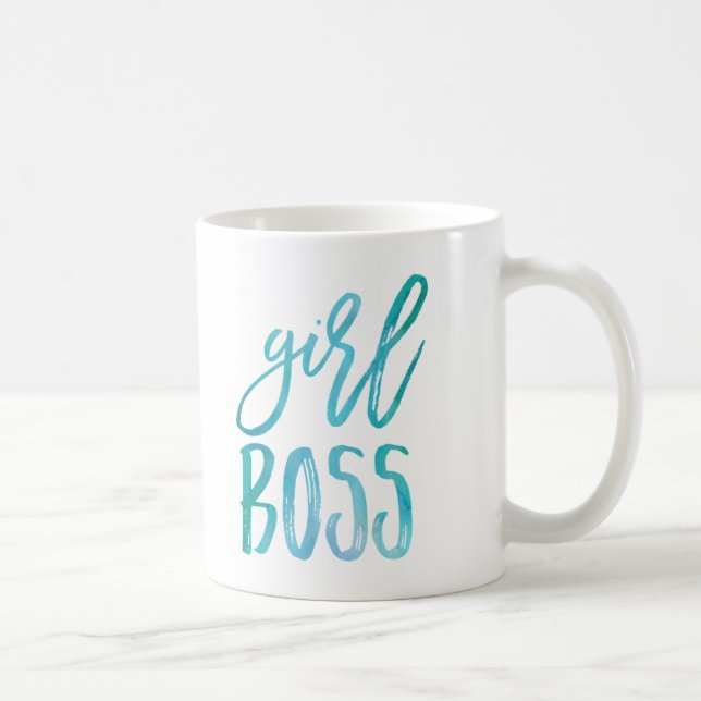 Taza De Café Chica Boss | Aqua Watercolor Coffee Mug (Derecha)