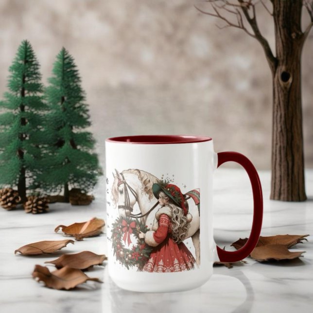 Taza De Café Chica Con Navidades De Caballos Y Vestidos (Enjoy this Beautiful Christmas Horse design! Personalize with your favorite Horse Girl!)