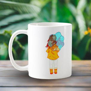 Taza De Café Chica con paraguas en el viento Dibujo 