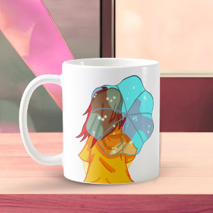Taza De Café Chica con paraguas en el viento Dibujo 